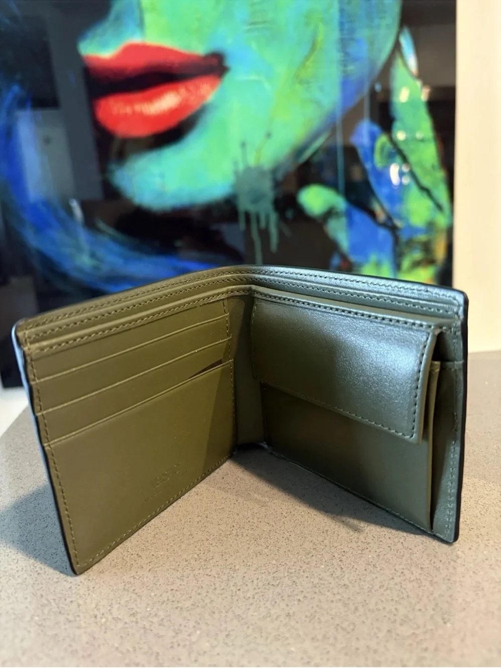Versace Olive Green Croc-Embossed Leather Money Clip with Gold Medallion